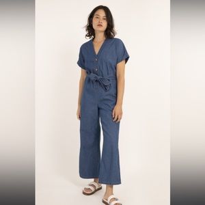 FRNCH Meliza light denim jumpsuit with belt